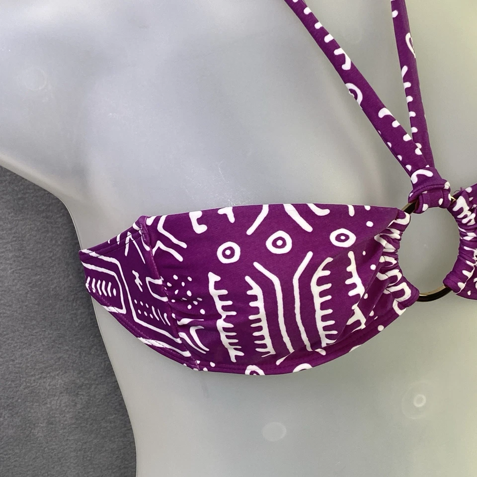 Top de bikini Cia Maritima para mujer talla M púrpura blanco oro anillo halter corbata brasileña Foto 4 de 4