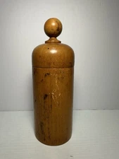 Antique Treen Turned Wood Container Sewing needle box? Apothecary Jar Holder?