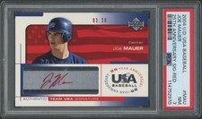 2004 UD USA Baseball Joe Mauer 25th Anniversary Red Auto #03/20 PSA 7 (NM)