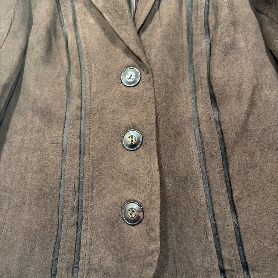 Chaqueta Blazer RQT Imitación Gamuza Pequeña Marrón Negra Western Retro Boho Carrera Informal Foto 3 de 4