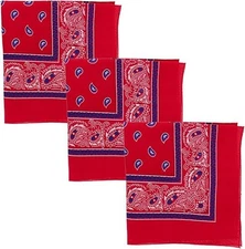 Two Tone Paisley Bandana - Set of 3 Red