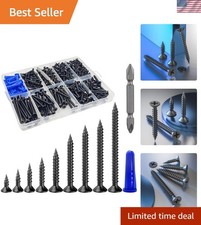 385PCS Flat Head Black Wood Screws, Quick Metal self Tapping Flat Head, Equip...