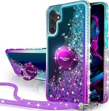 Moving Liquid Holographic Glitter Case with Ring Stand for Samsung Galaxy S24 -