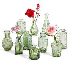Hunt Green Glass Bud Vases Set of 10, Wedding Table Centerpiece Party Home Decor