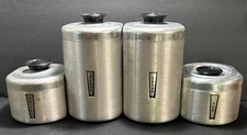 Vintage Set of (4) 1950s Kromex Aluminum Mid Century Space Savers Canisters