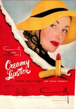 1949 Coty Lipstick Advertisement Never Smears Pretty Woman Makeup Vtg Print AD