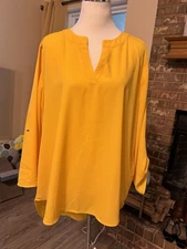 Cato Est 1946 Yellow three-quarter sleeve V-neck blouse Hi Low XL
