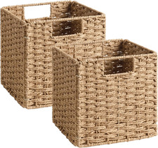 9 Inch Wicker Baskets for Storage, Square Baskets, Natural