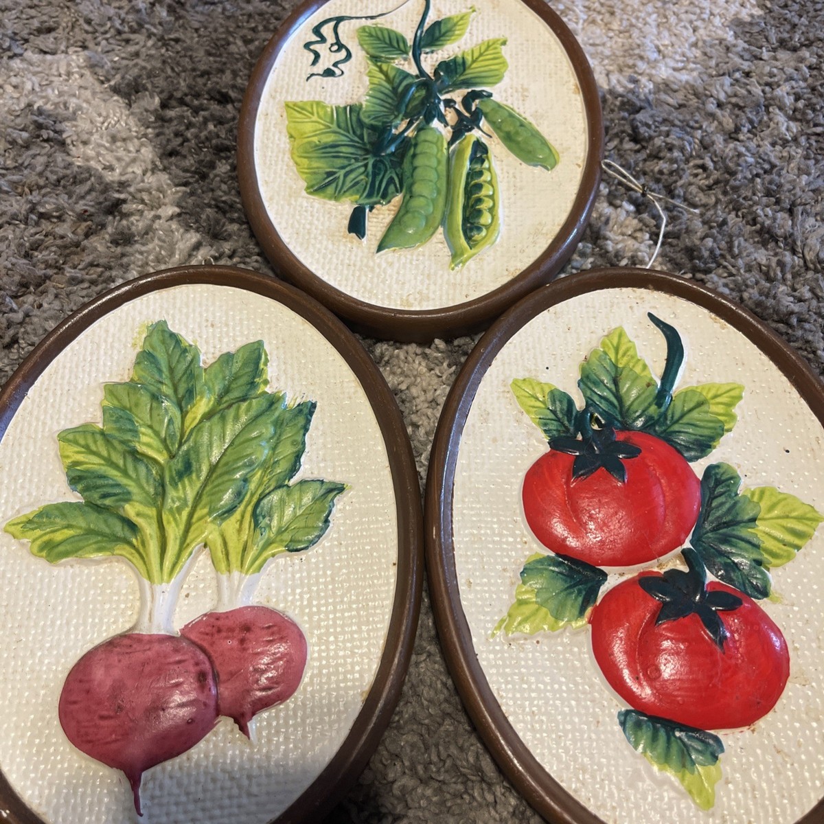 Vintage Set Of 3 Kitchen Vegetable Art Textured | eBay