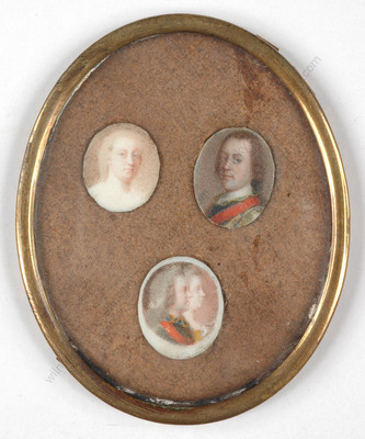 Jean Adam Serre ''Maria Theresia, Franz I Stephan, Karl Alexander'', 3 ring miniat