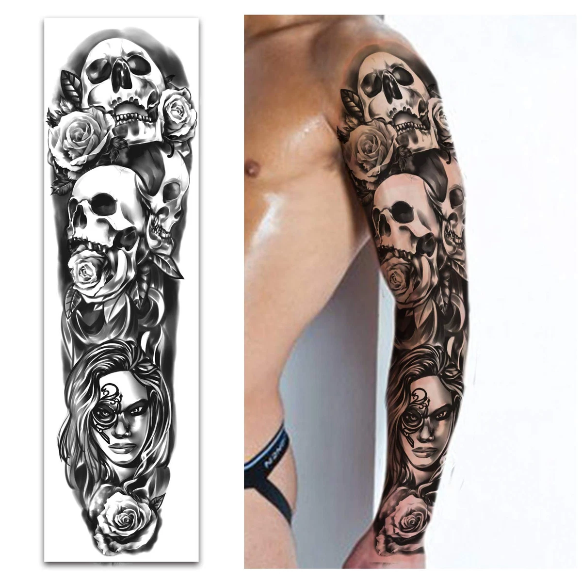 22.83"X7.1" Large Tattoos Full Arm Temporary Tattoos Half Shoulder Waterproof