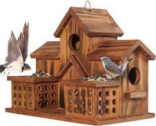 Bird Houses Outside with Bird Feeder, 3 Hole Bird House Room for 3 Bird Families