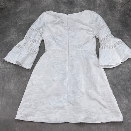 Belle Badgley Mischka Dress Women 8 White Crochet Flare Jacquard Bell Sleeves - Picture 11 of 12