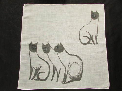 Vintage Novelty Hankie of Four Siamese Cats Artist "Stell & Shevis" - Picture 1 of 7