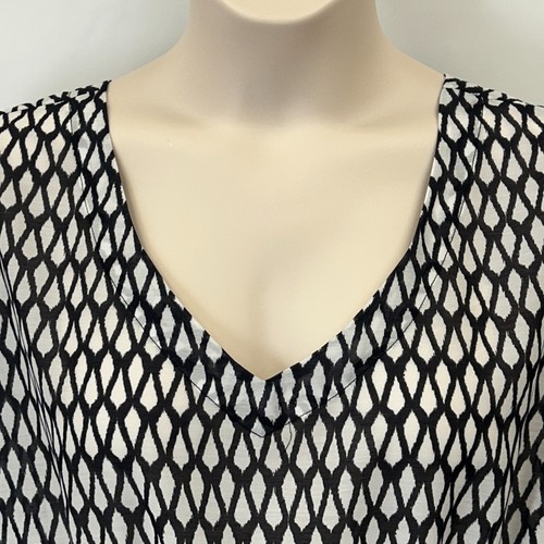 Maxi Vestido Talbots Negro Blanco Estampado Geométrico Talla L Manga Corta Cordón - Imagen 3 de 13