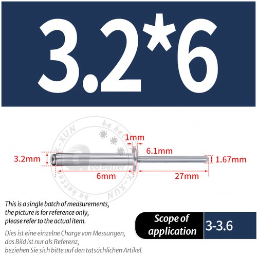 POP RIVETS ALUMINIUM BODY STEEL MANDREL OPEN END DOME HEAD 2mm 2.4mm 4mm - 6.4mm - Picture 56 of 174