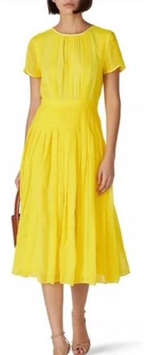 J Crew Yellow Embroidered Chiffon Midi Judy Dress Size 6 New