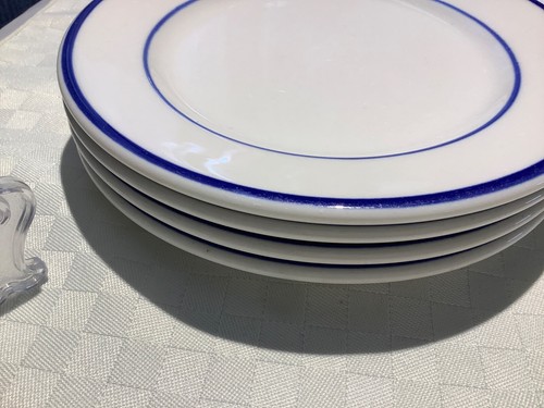 Syracuse China 7 1/4 inch Dessert Plates Blue Stripes Set of 4 USA - Picture 12 of 13