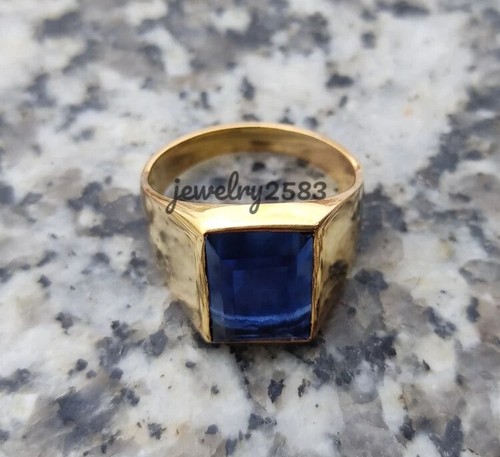 2.30Ct Emerald Sapphire Men's Elegant Ring 14k Yellow Gold Plated Silver - Picture 1 of 7