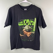 Vintage Star Wars T Shirt Yoda Lucasfilm Lightsaber Prequel Y2K Youth XL Black