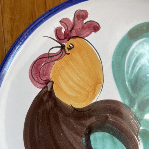 Vietri Rooster Plate 7 1/2" Made Italy Hand painted Blue Green Brown Excellent - Picture 2 of 7