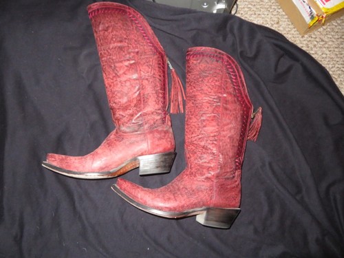 Lucchese Vera Zip Cowgirl Cowboy Western Boots Black Cherry Women's 7 - Picture 4 of 7