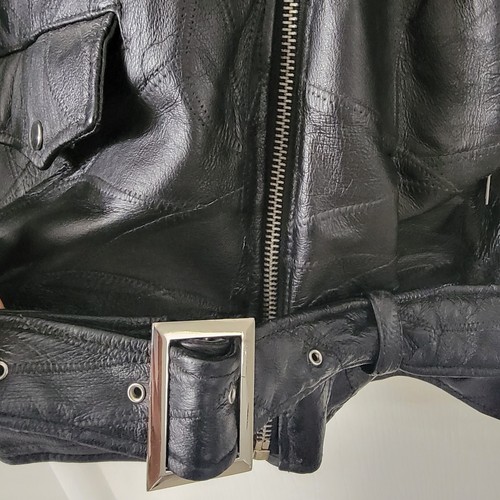 Vintage 90's Flight Path Leather Jacket Deadstock Moto Biker Patchwork Black XL - Picture 15 of 21