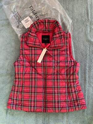 TALBOTS NWT SZ-(X ). DOWN PUFFER VEST  -CHEER  RED POP MULT.