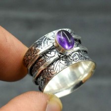 Amethyst Gemstone 925 Sterling Silver Spinner Handmade Ring Women Gift C-180