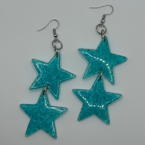 Large double Star earrings, holo Glitter. Resin Kitsch Fun 10 cm Long - Picture 85 of 129