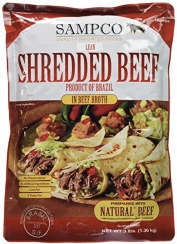 SAMPCO Lean Shredded Beef W/Broth 3lb Pouch Fully Cooked All Natural Brazil 2026 - 第 1/15 張圖片