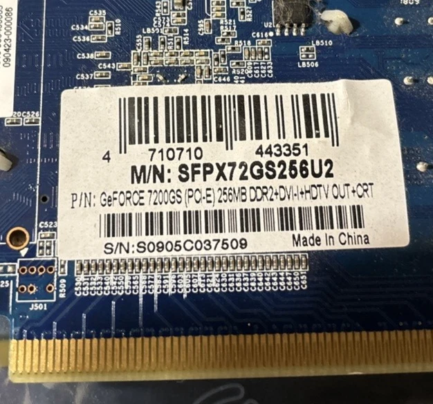 nVidia GeForce 7200GS 256MB DDR2 DVI VGA S-Video PCI-E SFPX84 Rev A3.1 - Vintage - Image 3 of 4