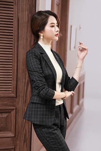 Blazer Pants Suit Women Office Work Business Formal Clothing Plaid Size 2-14 New - Picture 41 of 43
