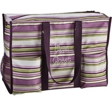 BN Thirty One Super Organizing Zip Top Utility tote bag 31  Plum Stripe New