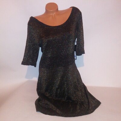 Marc New York Dress XL Black Gold Shimmer Sweater Short Sleeve Flowy New |  eBay