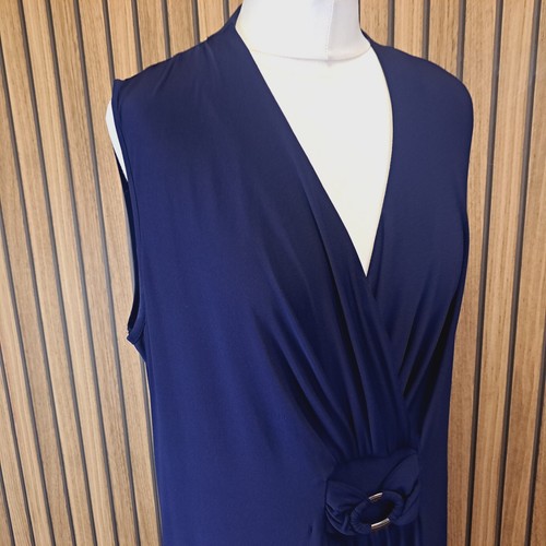 Roman Maxi Dress 20 Navy Blue Ruched Ruffle Flare Jersey - Picture 4 of 12