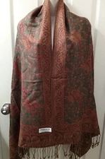 VINTAGE LADIES PASHMINA PAISLEY SCARF/SHAWL WITH FRINGE 28 X 70 INCHES