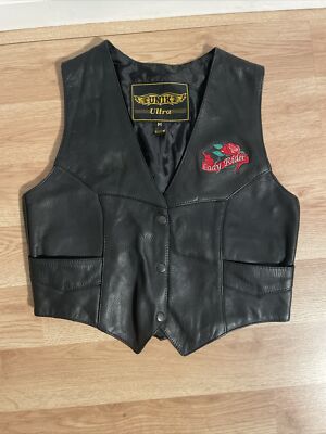 Unik Ultra Black Leather Motorcycle Vest Womens Size Medium