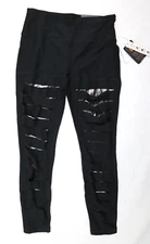 RBX Women's Medium (M) Black/Silver Ripped Slit 7/8 Ankle Length Leggings NEW