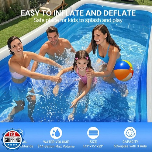 Large Inflatable Pool for Adults, THY TRY 147”x75”x23” Extra Thickened Blow U - Picture 3 of 5