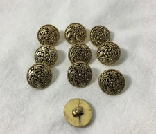 10 Round Shank Buttons Gold Flower Plastic 3/4" Sewing Craft Paisley Buttons