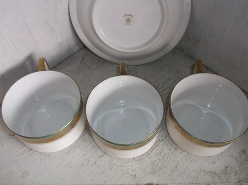 3 Sets NIPPON Japan Cups & Saucers Bowl Green & Gold Band Handles Vintage - Picture 10 of 10