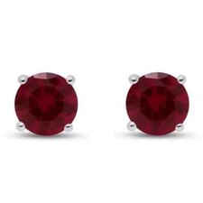 2Ct Lab Created Red Ruby Push Back Solitaire Stud Earrings 14K White Gold Plated