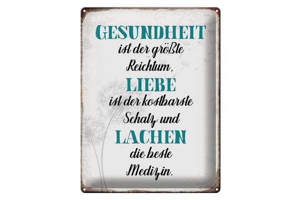 Blechschild Spruch 30X40 Cm Gesundheit Liebe Lachen Medizin Deko Schild-image