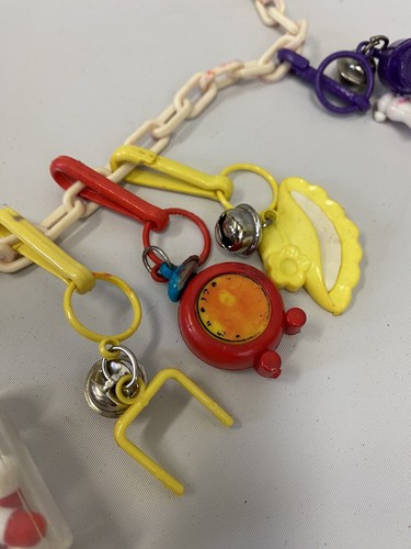 Vintage 80s Plastic Clip On Bell Charm Necklace 15 Charms White Chain READ - Picture 4 of 10