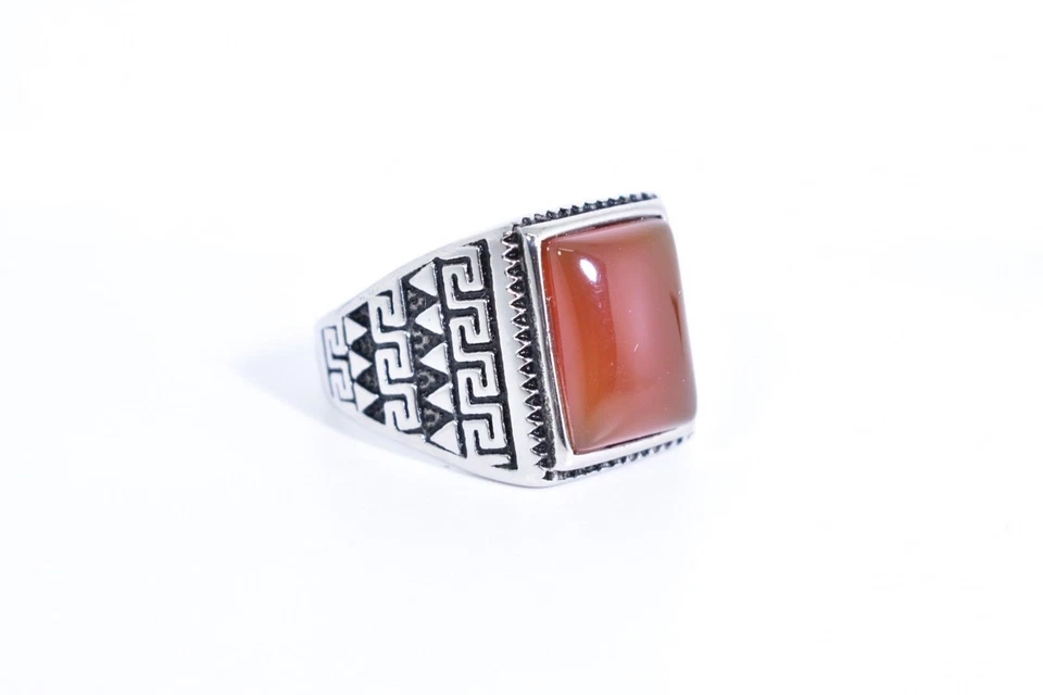 Anillo vintage de acero inoxidable genuino cornalina talla 10 para hombre Foto 3 de 4