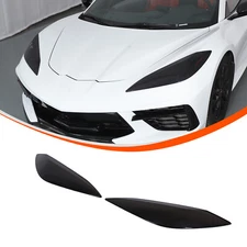 Smoked Black Front Headlight Lamp Decor Guard Cover Trim For Corvette C8 20+