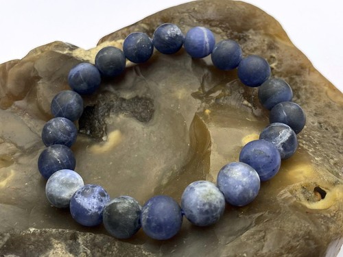 Natürlicher Edelstein Sodalith Herren Damen Elastisches Armband 10 mm Perlen - Bild 1 von 4