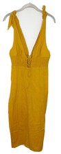 ASOS Women's Yellow Tie Shoulder Linen MIDI V Neck Dress Size 6 New