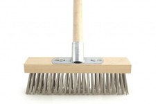 Metal Wire Stiff Garden Broom Brush With Bracket And Wooden Handle 12"Galvanised